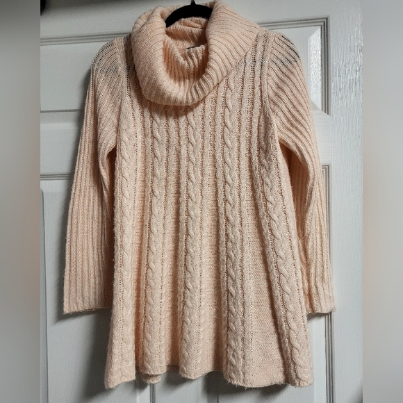 Joseph A Sweaters - Joseph A - Peach, Cowl Neck, Cable Knit Sweater with Loose Fit Waist - Size S